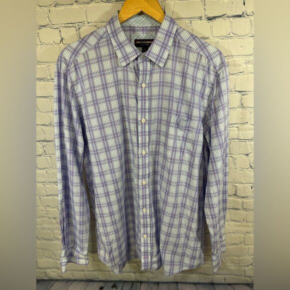Johnston Murphy‎ Long Sleeve Blue Purple Plaid Button Up Classic Fit Shirt L - Picture 1 of 9